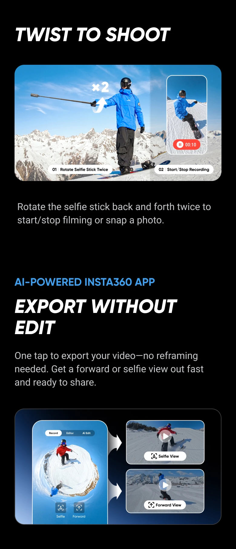 Insta360 X5 - Cámara de acción 8K 360° resistente al agua, excelente rendimiento en condiciones de poca luz, efecto de palo selfie invisible, lente resistente y reemplazable, 3